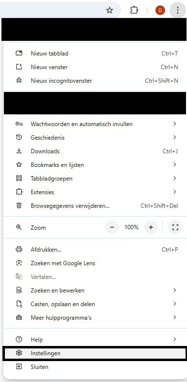 Instellingen Google Chrome
